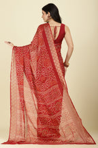Maroon Color Chiffon Bandhani Printed Saree