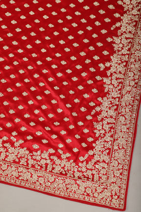 Red Color Pure Satin Crepe Saree with Full Zardozi Handwork