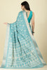 Turqouise Cotton Silk Printed And Zari Woven Saree