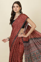 Maroon Jacquard Silk Bandhani Printed Saree