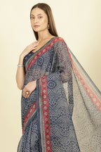 Navy Bandhani Printed Cotton Saree