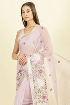 Mauve Kota Cotton Floral Resham Embroidered And Zari Woven Saree