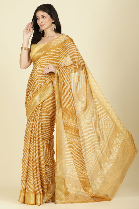 Mustard Color Chiffon Leheriya Printed Saree