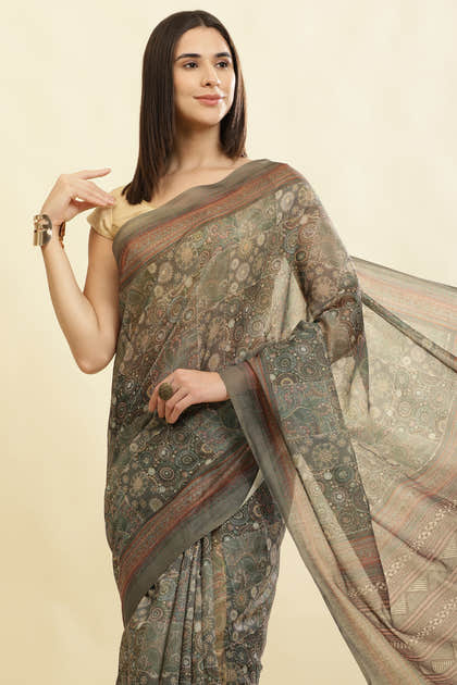Sage Green Cotton Silk Printed Saree