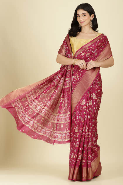 Dark Magenta Cotton Silk Printed Saree