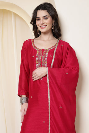 Rani Chinone Silk Neck-Embroidered Suit Set