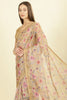 Light Mustard Organza Floral Printed And Lace Work Saree