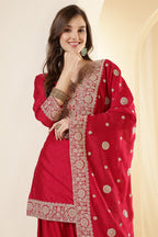 Rani Silk Zari Embroidered Suit With Farsi Salwar
