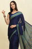 Navy Crepe Printed Saree