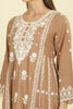 Light Brown Cotton Resham Floral Embroidered Anarkali Suit Set