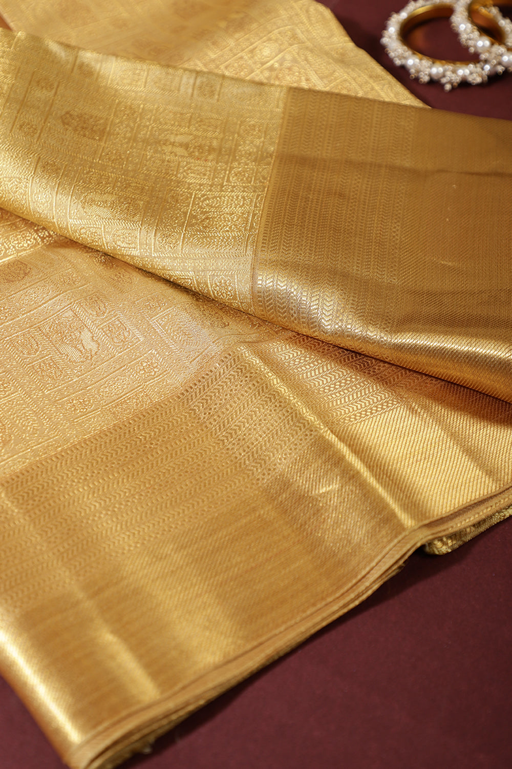 Tussar Color Kanjivaram Pure Silk Handloom Zari Saree with Temple Motifs