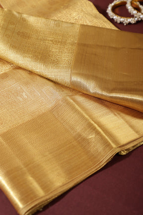 Tussar Color Kanjivaram Pure Silk Handloom Zari Saree with Temple Motifs
