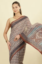 Brown Ajrakh Block Printed Cotton Saree