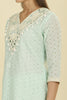 Mint Blue  Cotton Hacoba Style Neck-Embroidered Kurta Set