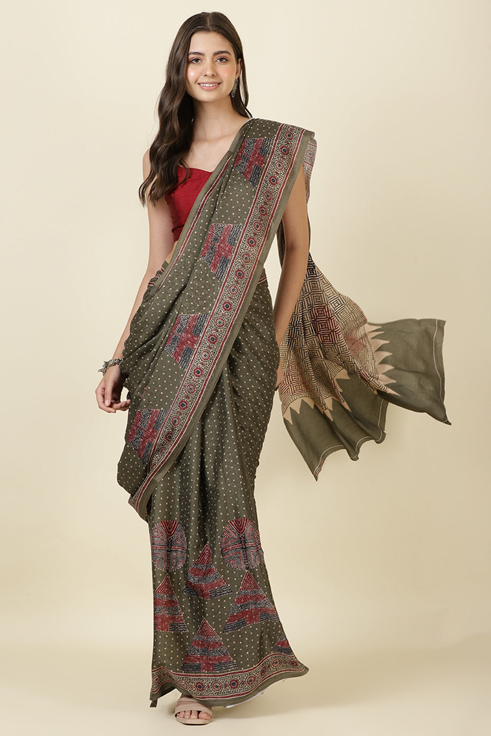 Sage Green Jacquard Silk Printed Saree