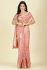 Peach Cotton Silk Printed And Zari Woven Saree