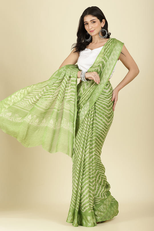 Olive Green Color Chiffon Leheriya Printed Saree