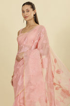 Pink Cotton Floral Resham Embroidered Saree