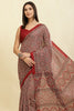 Maroon Cotton Silk Ajrakh Block Printed Saree