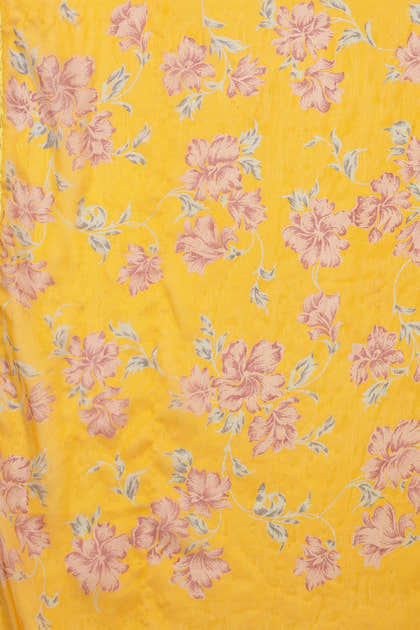 Mustard Chiffon Floral Zari Border & Floral Printed Saree