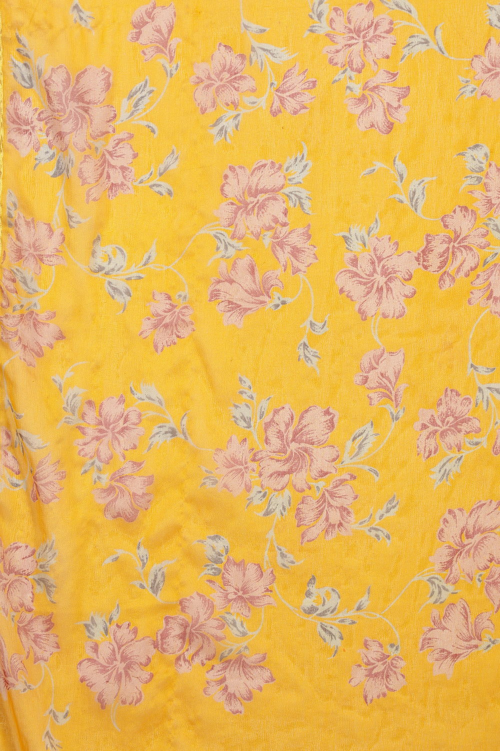 Mustard Chiffon Floral Zari Border & Floral Printed Saree