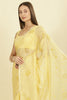 Pale Yellow Floral Resham Embroidered Cotton Saree