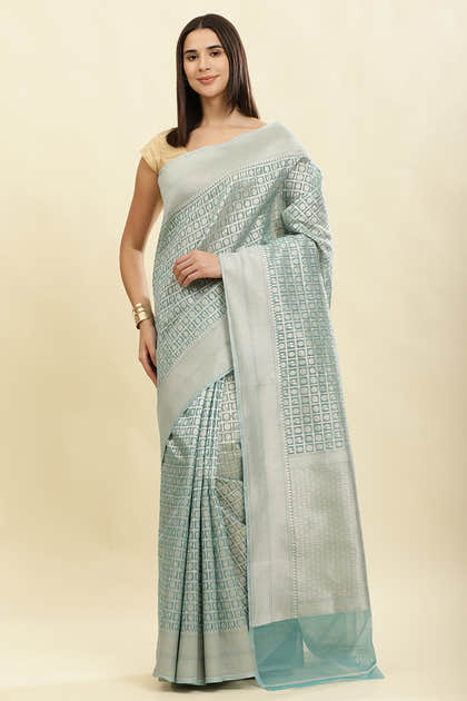 Turquoise Chanderi Silk Zari Weaving Saree