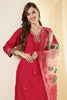 Fushia Pink Color Silk Suit Set With Neck Embroidered & Floral Printed Dupatta