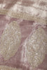 Mauve Color Pure Tissue Handloom Zari Saree with Kundan & Zardozi Handwork