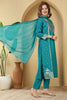 Turquoise Color Cotton Silk Printed & Neck Embroidered Suit