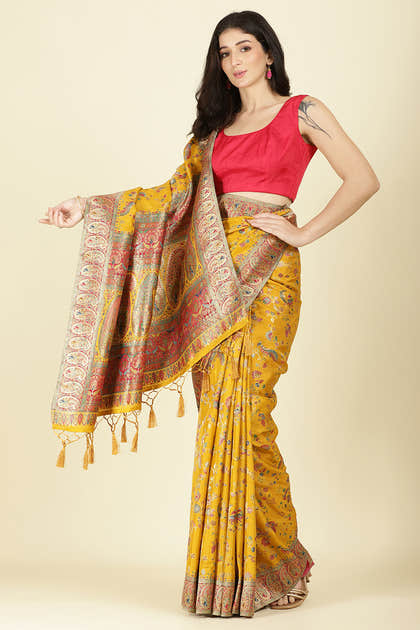 Mustard Silk Madhubani Woven Saree