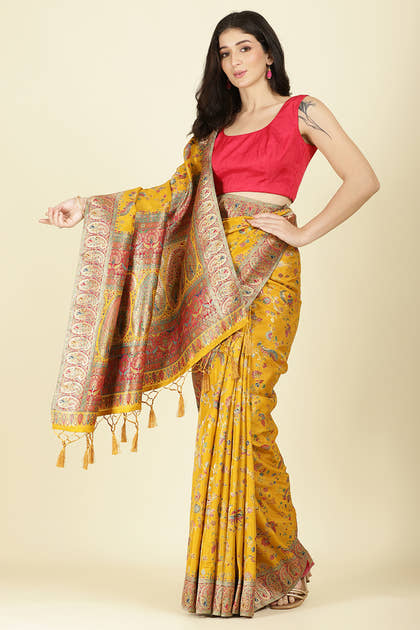 Mustard Silk Madhubani Woven Saree