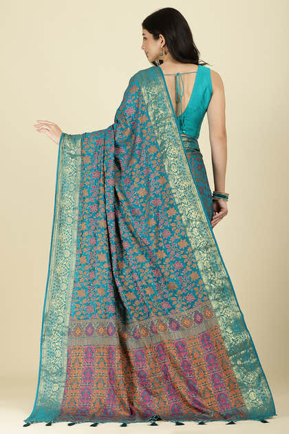 Turquoise Color Tussar Woven Silk Saree