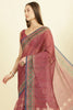 Maroon Organza Cotton Bandhani Block Printed Saree