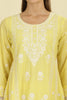 Pale Yellow Cotton Resham Floral Embroidered Anarkali Suit Set