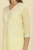 Pale Yellow Cotton Hacoba Style Neck-Embroidered Kurta Set