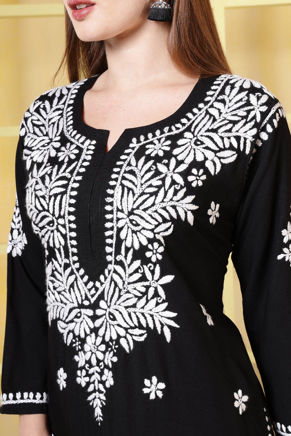 Black Rayon Resham Embroidered Kurti Set