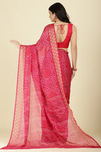 Magenta Pink Color Chiffon Bandhani Printed Saree