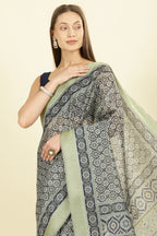 Navy Ajrakh Block Printed Cotton Saree