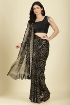 Black Color Chiffon Bandhani Printed Saree