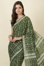 Green Cotton Dhabu Printed Saree