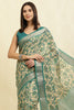 Beige & Teal Cotton Silk Floral Printed Saree