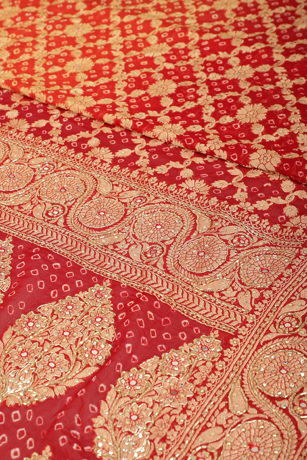 Red Pure Khaddi Georgette Banarasi Saree with Zardozi & Cutdana Handwork