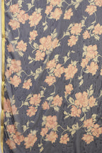 Navy Chiffon Floral Zari Border & Floral Printed Saree