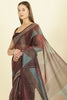 Brown Organza Cotton Printed Saree