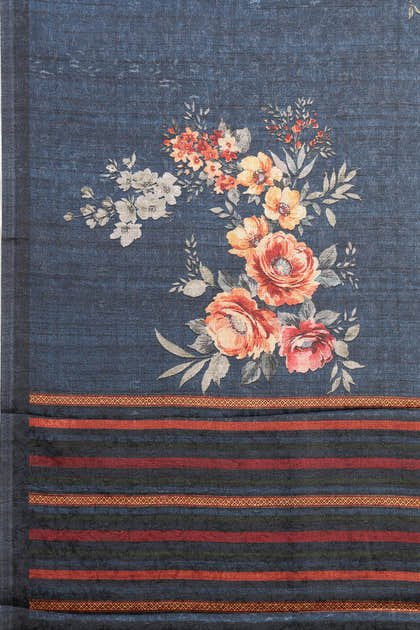 Navy Jacquard Silk Printed Saree
