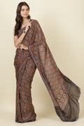 Brown Crepe Printed Saree