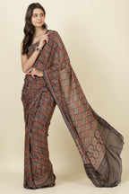 Brown Crepe Printed Saree