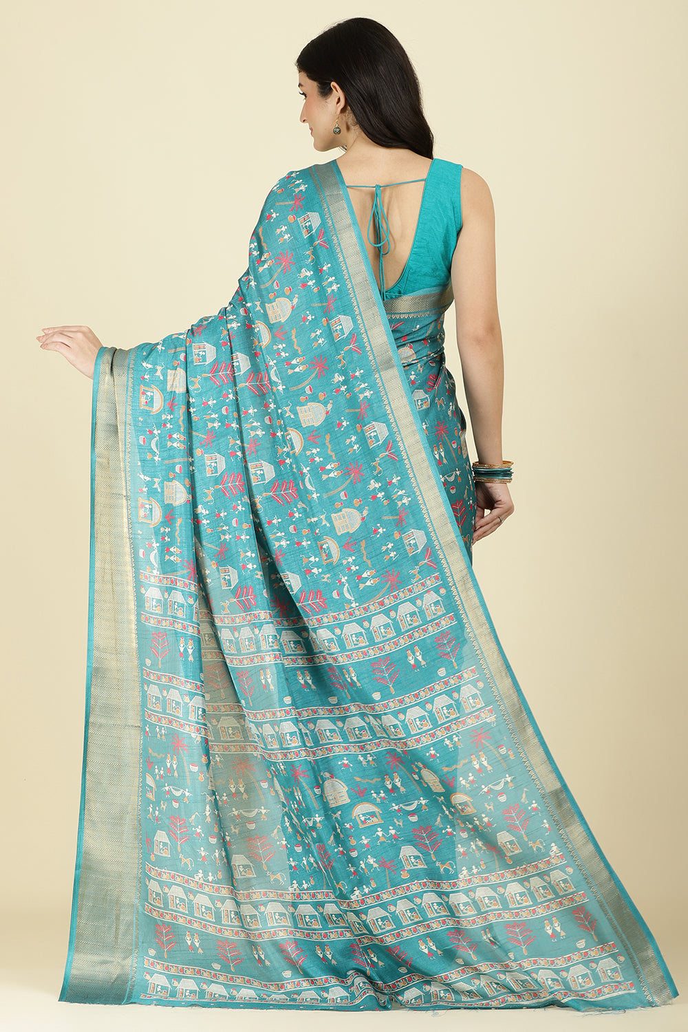 Teal Cotton Silk Printed Saree