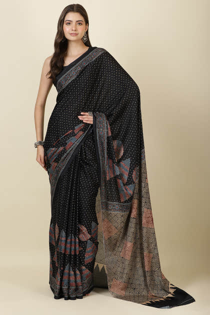 Black Jacquard Silk Printed Saree
